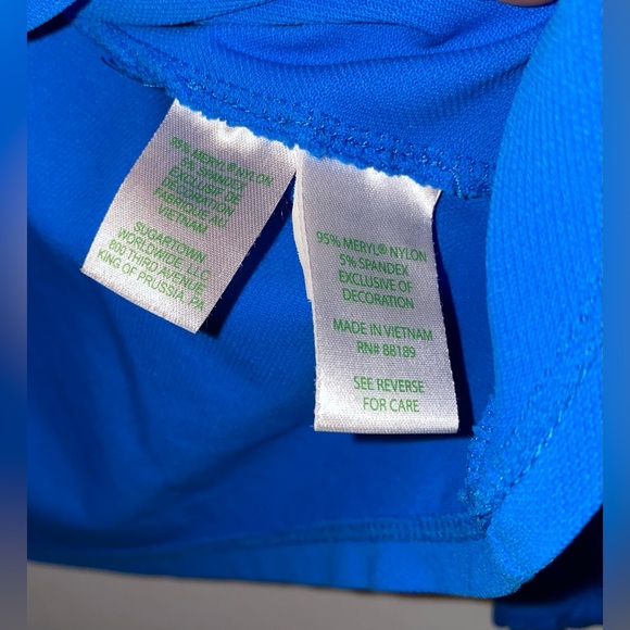 Lilly Pulitzer Luxletic Hutton Long Sleeve Ruffled Polo Shirt in Blue Size Small - Picture 4 of 10